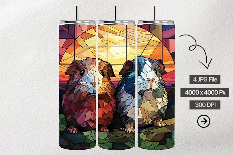 Guinea Pig Stained Glass Square Coaster - 04 Variations