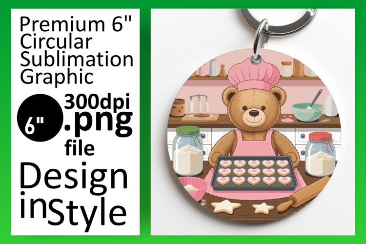 Elegant Round Design Keychain Template , Cute Bear