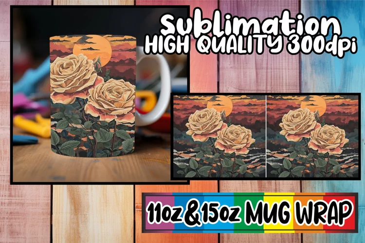 Vintage Floral Reverie: Retro Mug Wrap Sublimation