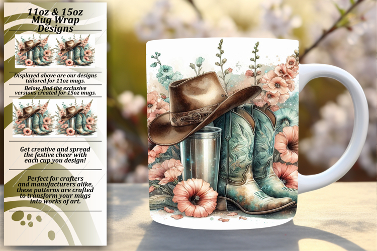 Elegant 11oz Mug Wrap Png Template , Western