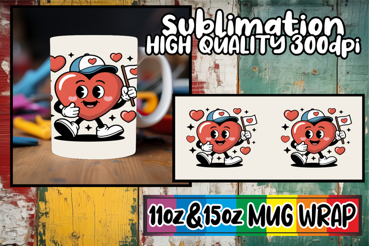 Unique sunsets 11oz 15oz sublimation wrap, Valenines Heart