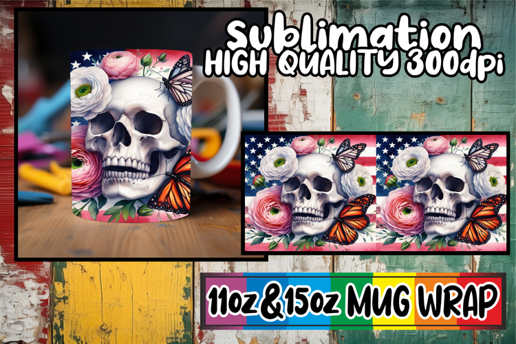 Enchanted days 11oz 15oz sublimation wrap, Skull USA