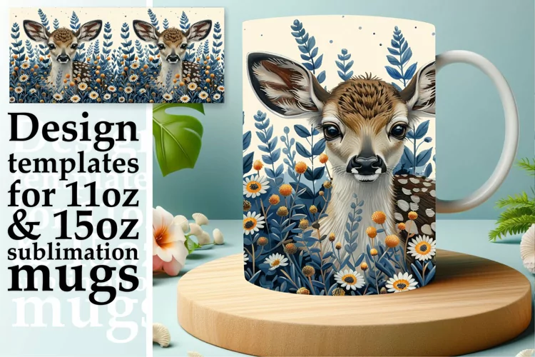 Spring Mug Wrap Sublimation Watercolor Deer