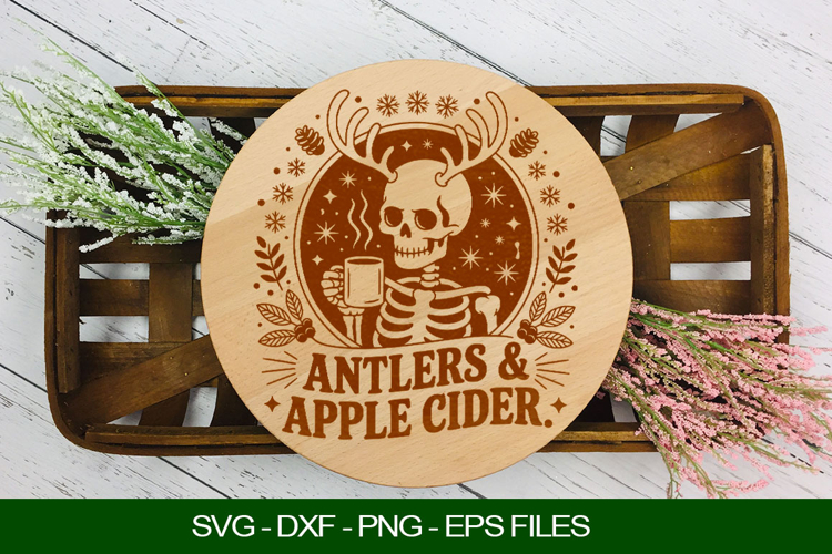 Antlers and apple cider Cutting Board SVG
