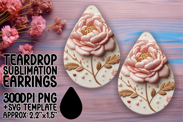 Dynamic Teardrop Earrings Artwork PNG , 3D Flower