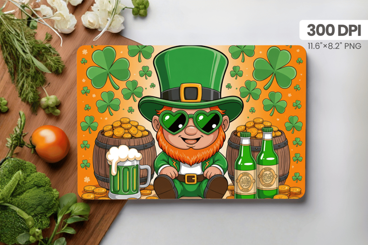 Funny Leprechaun with Beer Cutting Board PNG Sublimation Des