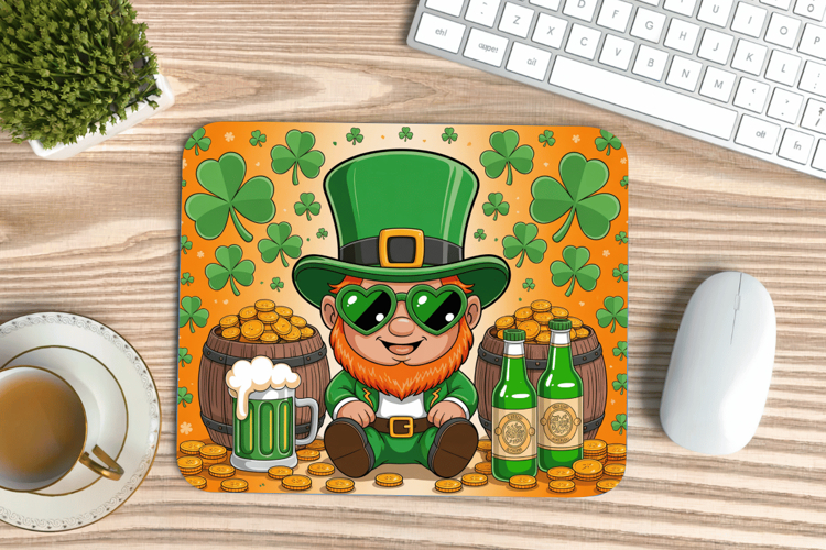 Funny Leprechaun with Beer Mouse Pad PNG Sublimation Design