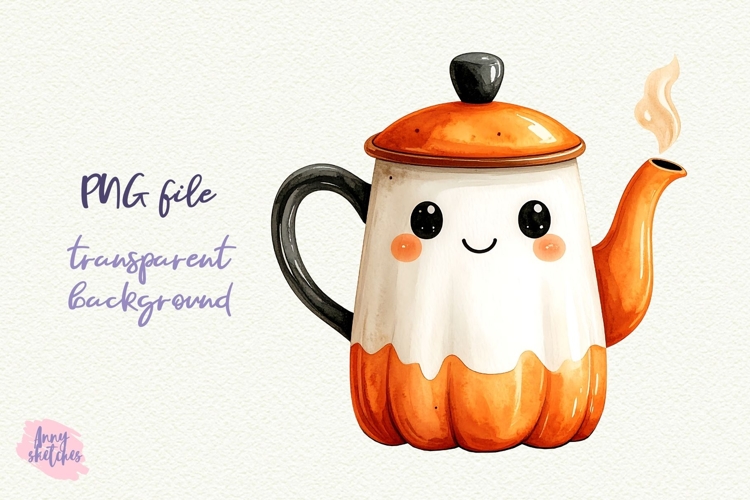 Teapot PNG Halloween Ghost Cafe Clipart Sublimation