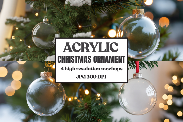Christmas Acrylic Ornament Mockups | Round Clear Acrylic Orn