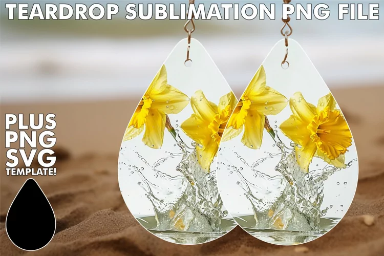 Petal Tranquility: Teardrop Earrings Sublimation Designs
