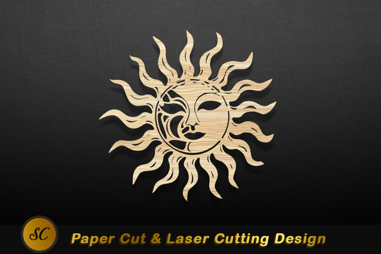 Sun moon face wooden art image Laser cut