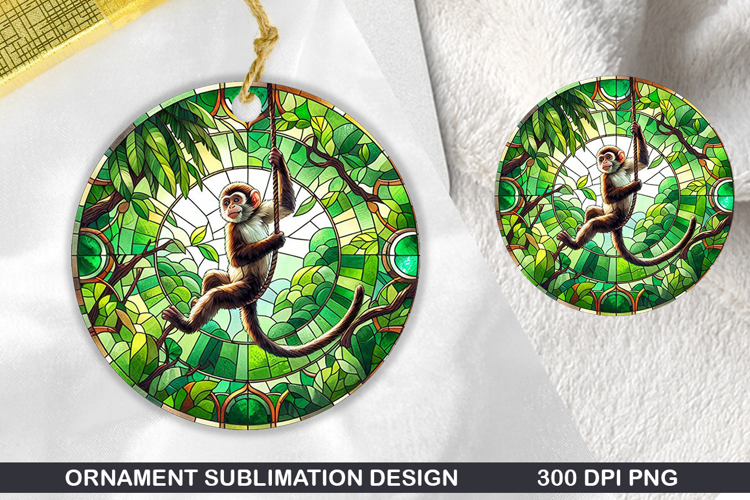 Monkay Stained Glass Ornament PNG, Digital Download File