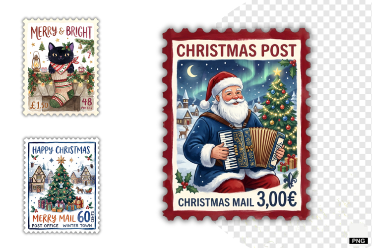 Christmas Postage Stamps Clipart