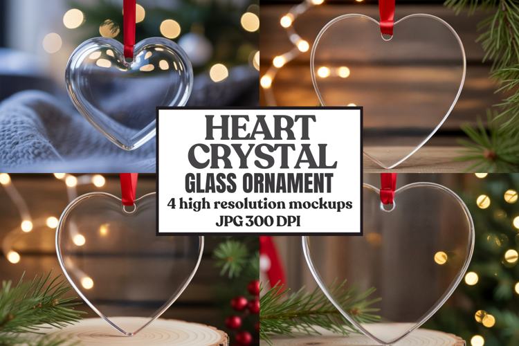 Christmas Heart Crystal Glass Ornament Mockups