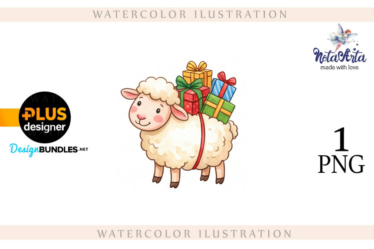 Christmas Sheep in Watercolor Style example image 1