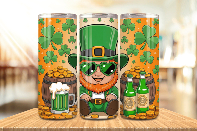 Funny Leprechaun with Beer Tumbler Wrap PNG Sublimation Desi