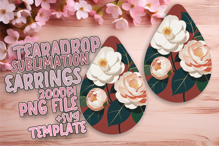 Artistic Teardrop Earrings Sublimation , Flowers
