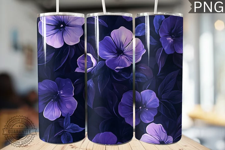 Purple Floral Tumbler Wrap - High Quality 300 Dpi