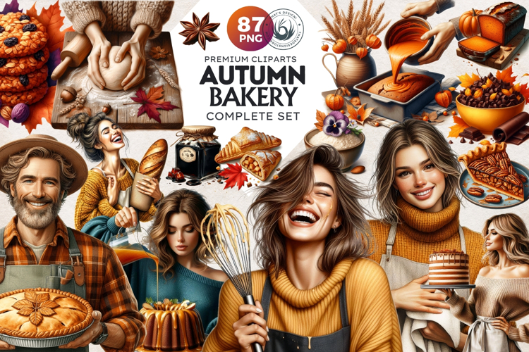 Autumn Bakery Clipart PNG Set, Cozy Fall Baking & Kitchen