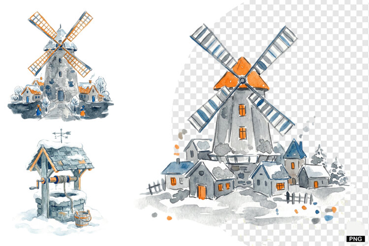 Winter Village Clipart example image 1