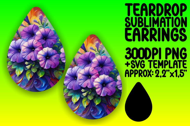 Playful Teardrop Earrings Template PNG , Flowers