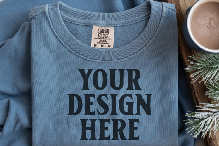 Blue Jean Comfort Colors 1717 Christmas Folded T-Shirt Mock