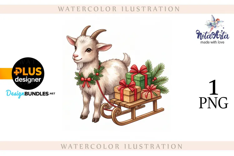 Christmas Goat in Watercolor Style