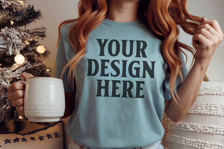 Blue Spruce Comfort Colors 1717 Christmas Shirt Mockup, Cozy