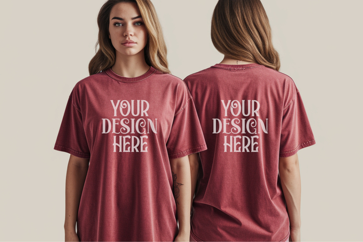 Crimson Comfort Colors 1717 Front   back T shirt Mockup