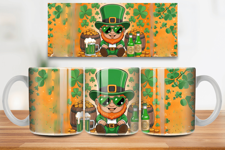 Funny Leprechaun with Beer Mug Wrap PNG Sublimation Design