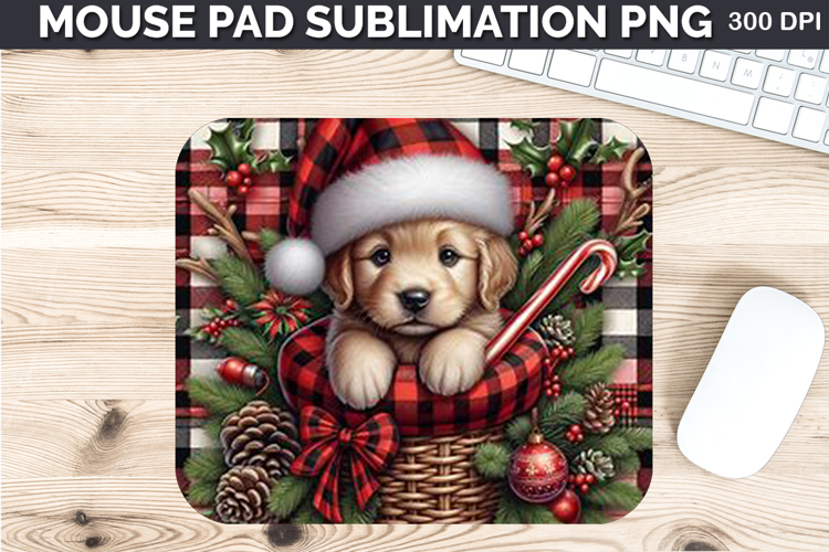 Watercolor Dog Mouse Pad Sublimation - Christmas PNG Design