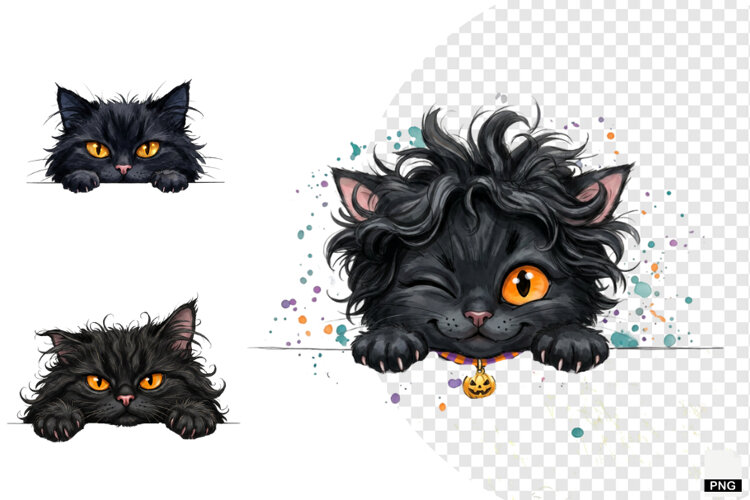 Halloween Peeking Black Cats PNG Clipart example image 1