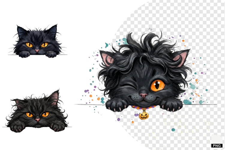 Halloween Peeking Black Cats PNG Clipart