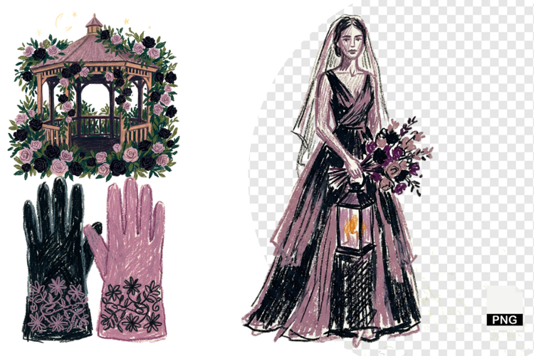 Goth Wedding Night Clipart example image 1