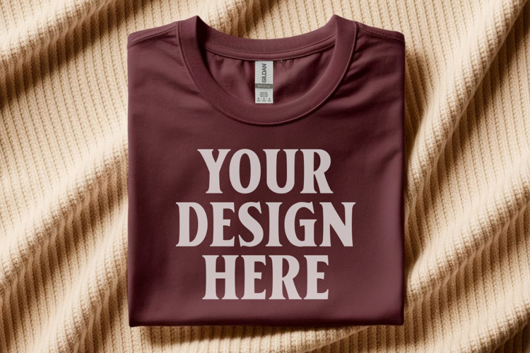 Gildan 64000 Maroon Folded Tshirt Mockup