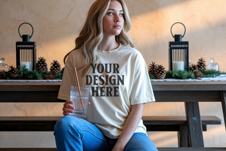 Ivory Christmas Comfort Colors 1717 T-shirt Mockup