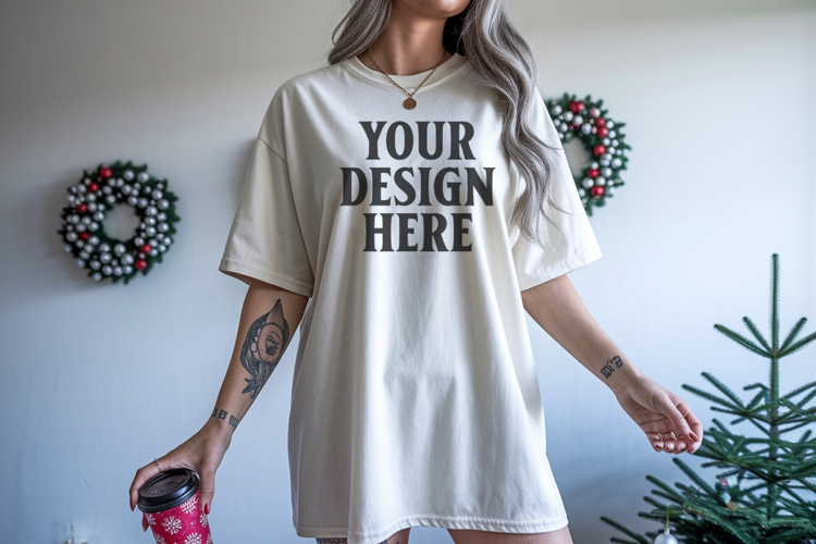 Ivory Christmas Comfort Colors 1717 TShirt Mockup, CC 1717