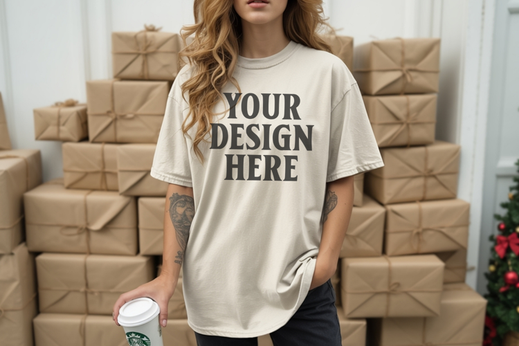 Christmas Comfort Colors 1717 Ivory TShirt Mockup, CC 1717