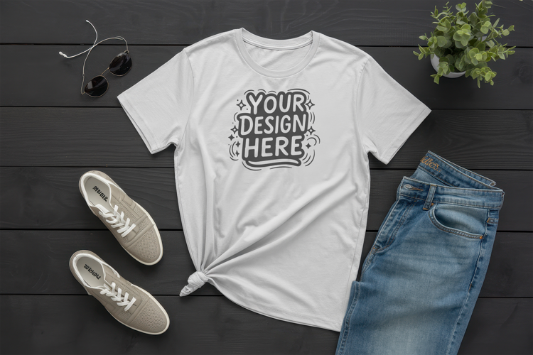 Jeans Outfit Flatlay T-Shirt Mockup PSD JPG