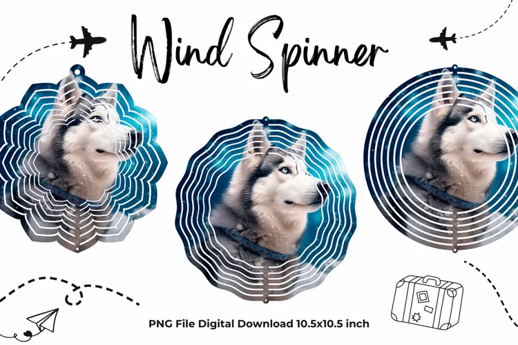 Siberian Husky Dog Wind Spinner Template Sublimation Animal
