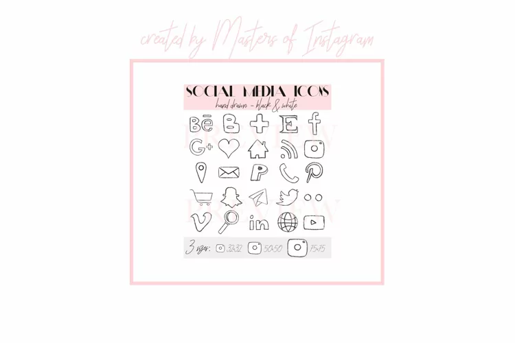 75 Social Media Icons, Hand Drawn Blog Buttons, Website Icon