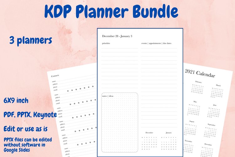 KDP Planner Bundle 3 planners in PDF, PPTX, and keynote example image 1