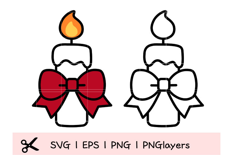 Christmas Candle with Bow SVG | Holiday Candle Clipart