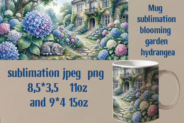 Mug sublimation blooming garden hydrangea
