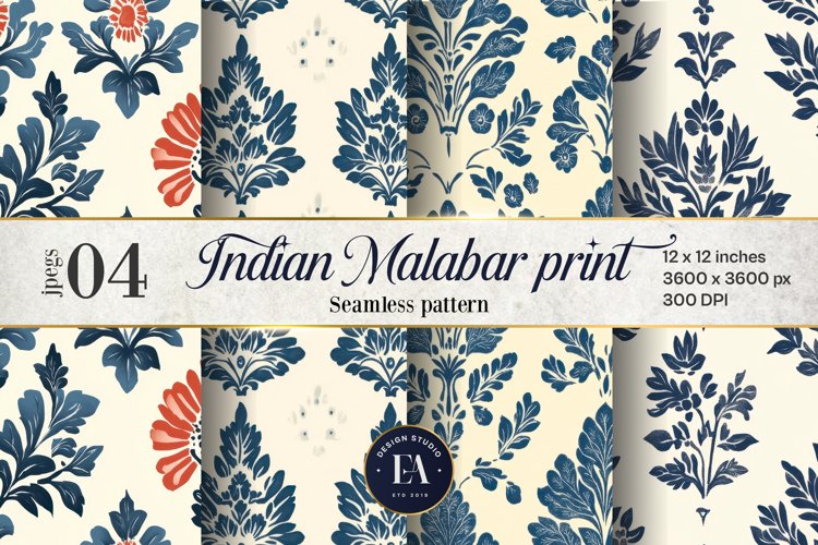 Indian block print Digital paper, Indian Malabar pattern