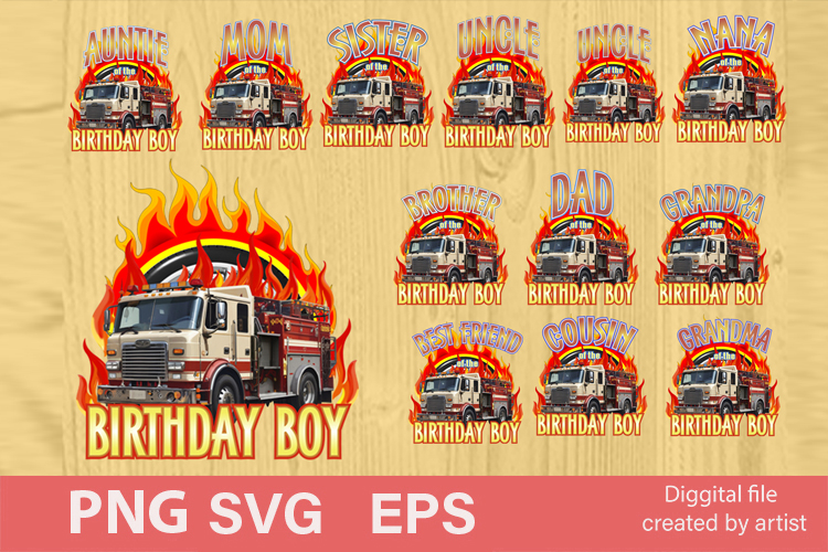 birthday boy, fire engine, birthday numbers png, bundle png