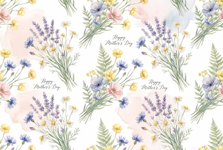 seamless pattern with wildflowers, lavender and chamomile