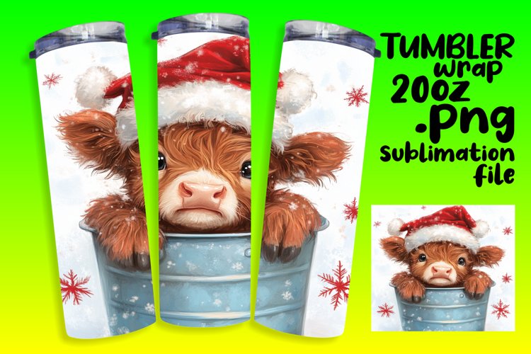 Watercolor Christmas Cow Tumbler Wrap - Festive 20oz Design