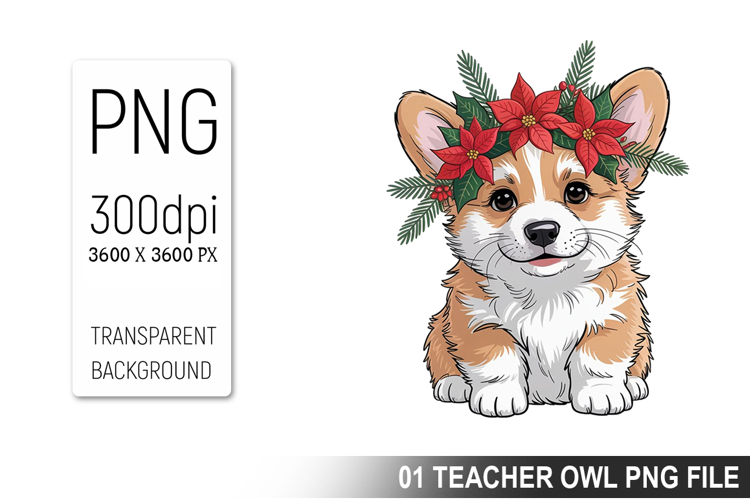 Cute Floral Dog, Animal Sublimation Clipart PNG