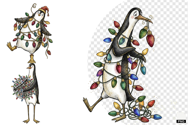Whimsical Christmas Penguin PNG